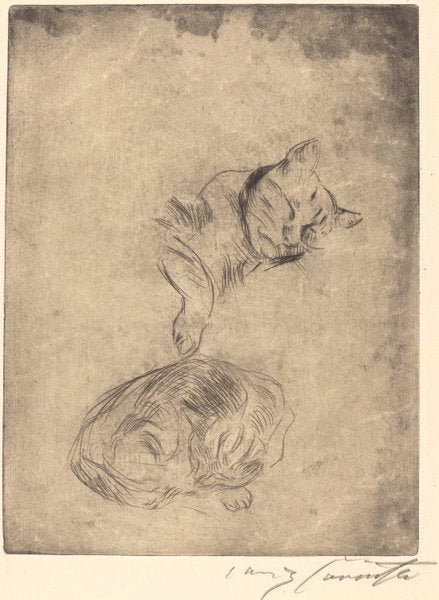 Cats (Katzenstudie) by Lovis Corinth (German, 1858 - 1925), 16X12"(A3)Poster Print