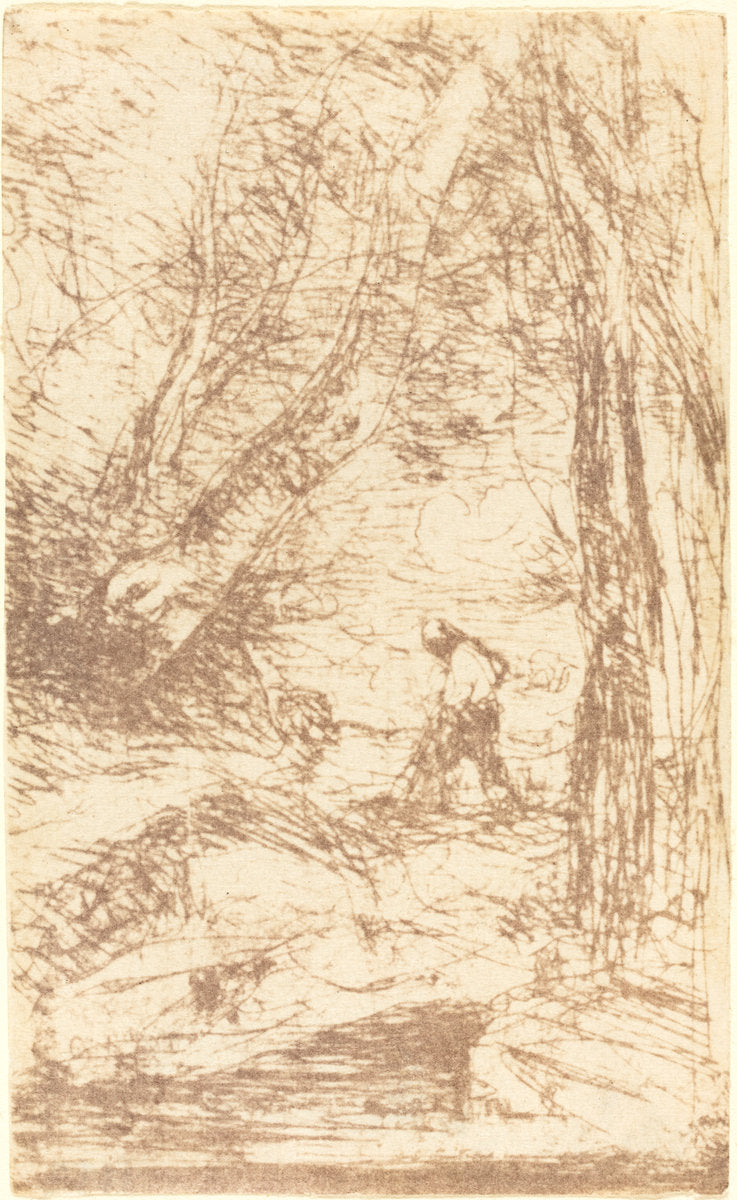 The Woodcutter of Rembrandt (Le Bucheron de Rembrandt) by Jean-Baptiste-Camille Corot (French, 1796 - 1875), 16X12"(A3)Poster Print