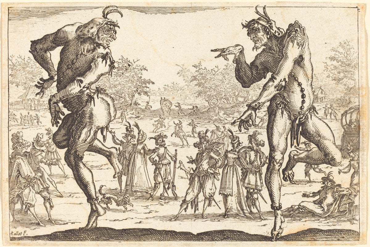 Two Zanni by Jacques Callot (French, 1592 - 1635), 16X12"(A3)Poster Print