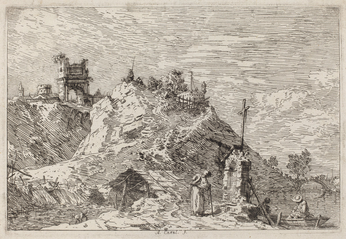 Landscape with the Pilgrim at Prayer by Canaletto (Italian, 1697 - 1768), 16X12"(A3)Poster Print