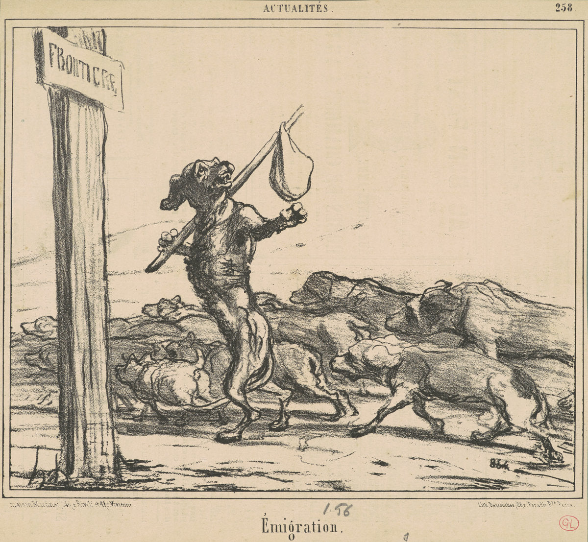 Emigration by Honoré Daumier (French, 1808 - 1879), 16X12"(A3)Poster Print