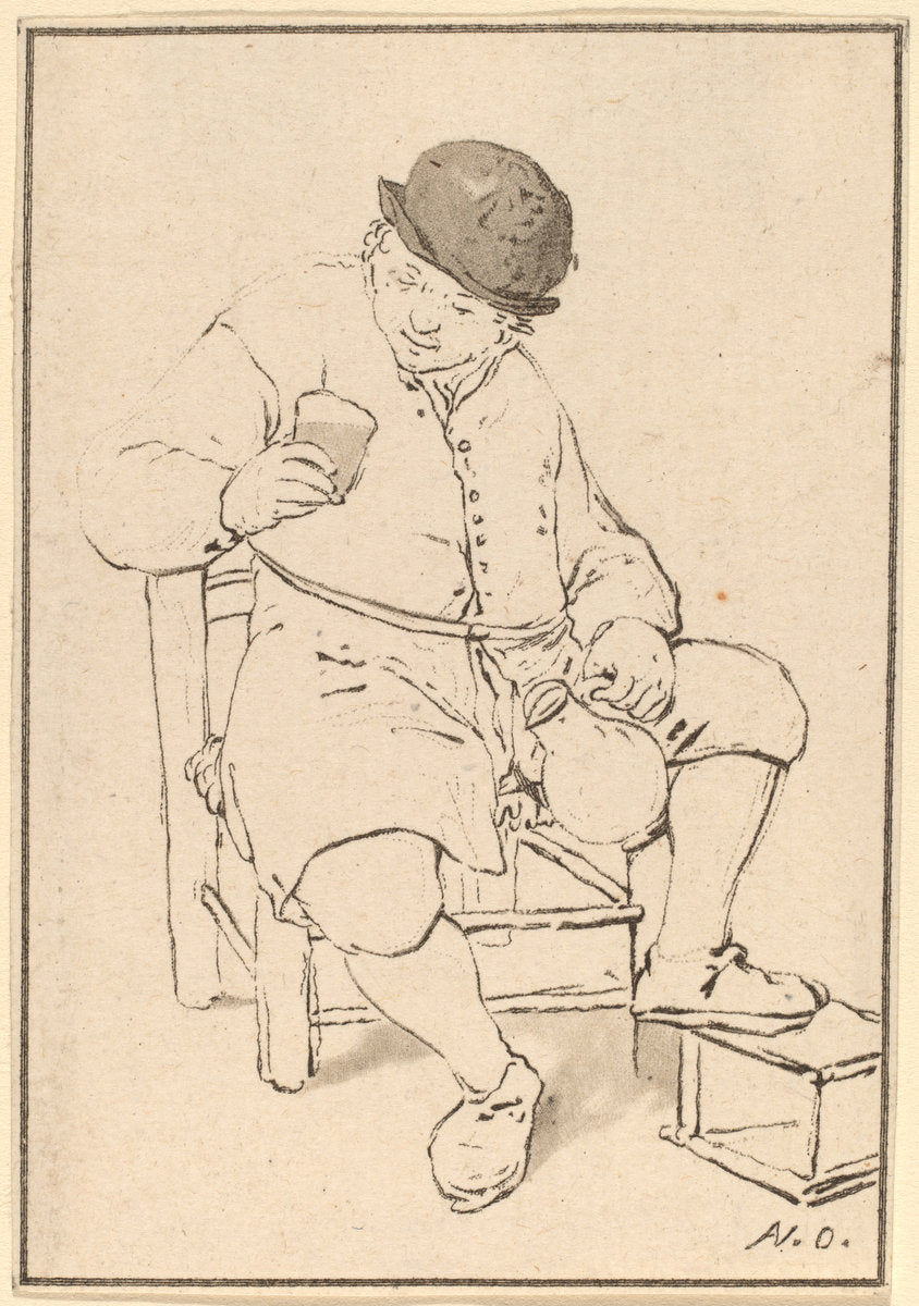 Seated Peasant with Jug by Cornelis Ploos van Amstel after Adriaen van Ostade (Dutch, 1726 - 1798), 16X12"(A3)Poster Print