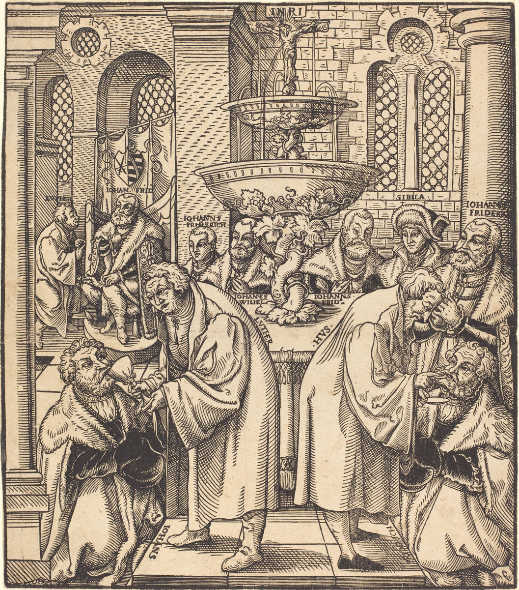 The Reformers Luther and Hus Giving Communion to the Princes of the House of Saxony by Lucas Cranach the Elder (German, 1472 - 1553), 16X12"(A3)Poster Print