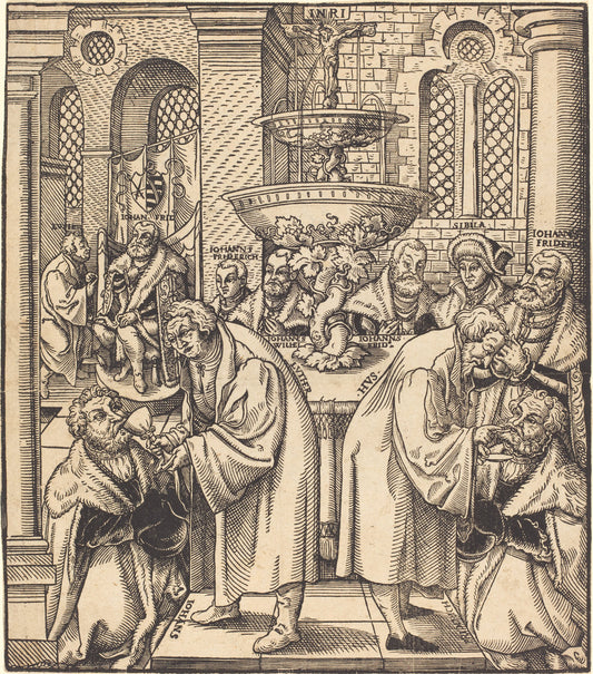The Reformers Luther and Hus Giving Communion to the Princes of the House of Saxony by Lucas Cranach the Elder (German, 1472 - 1553), 16X12"(A3)Poster Print