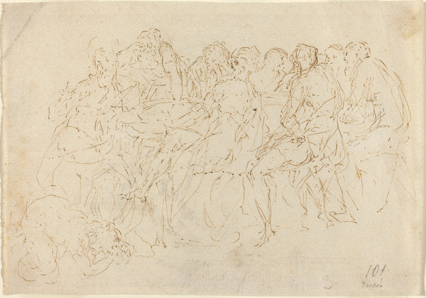 Magdalene Washing the Feet of Christ with Eight Disciples Looking On [recto] by Attributed to Donato Creti (Bolognese, 1671 - 1749), 16X12"(A3)Poster Print