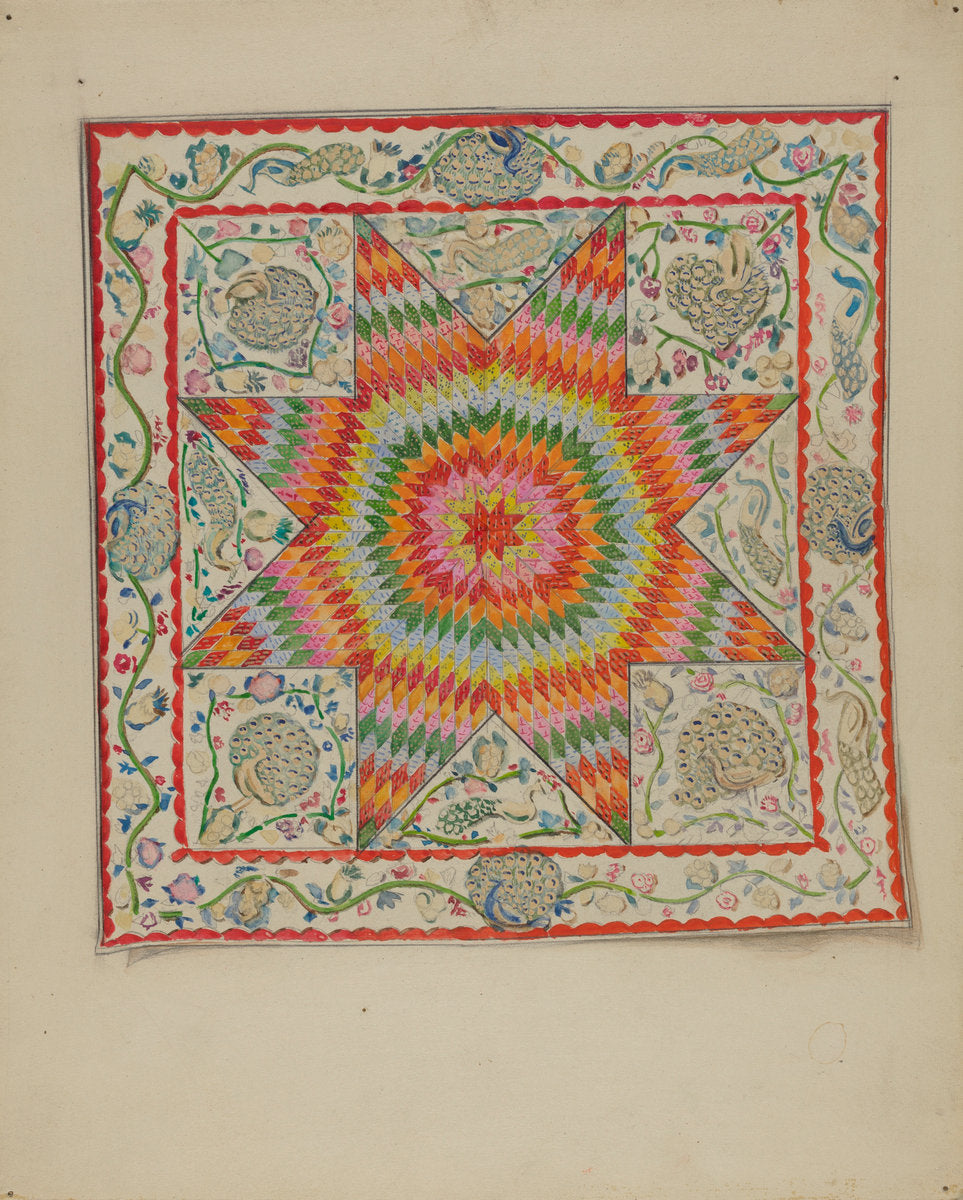 Applique & Patchwork Coverlet by George Loughridge (American, active c. 1935), 16X12"(A3)Poster Print