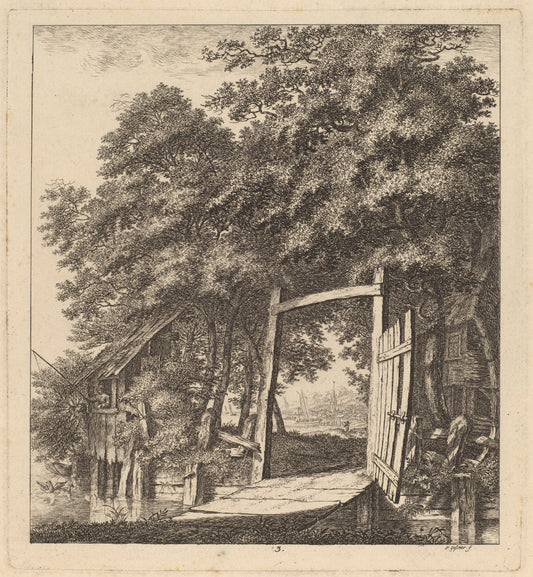 A Rustic Gate beside a Lake by Salomon Gessner (Swiss, 1730 - 1788), 16X12"(A3)Poster Print