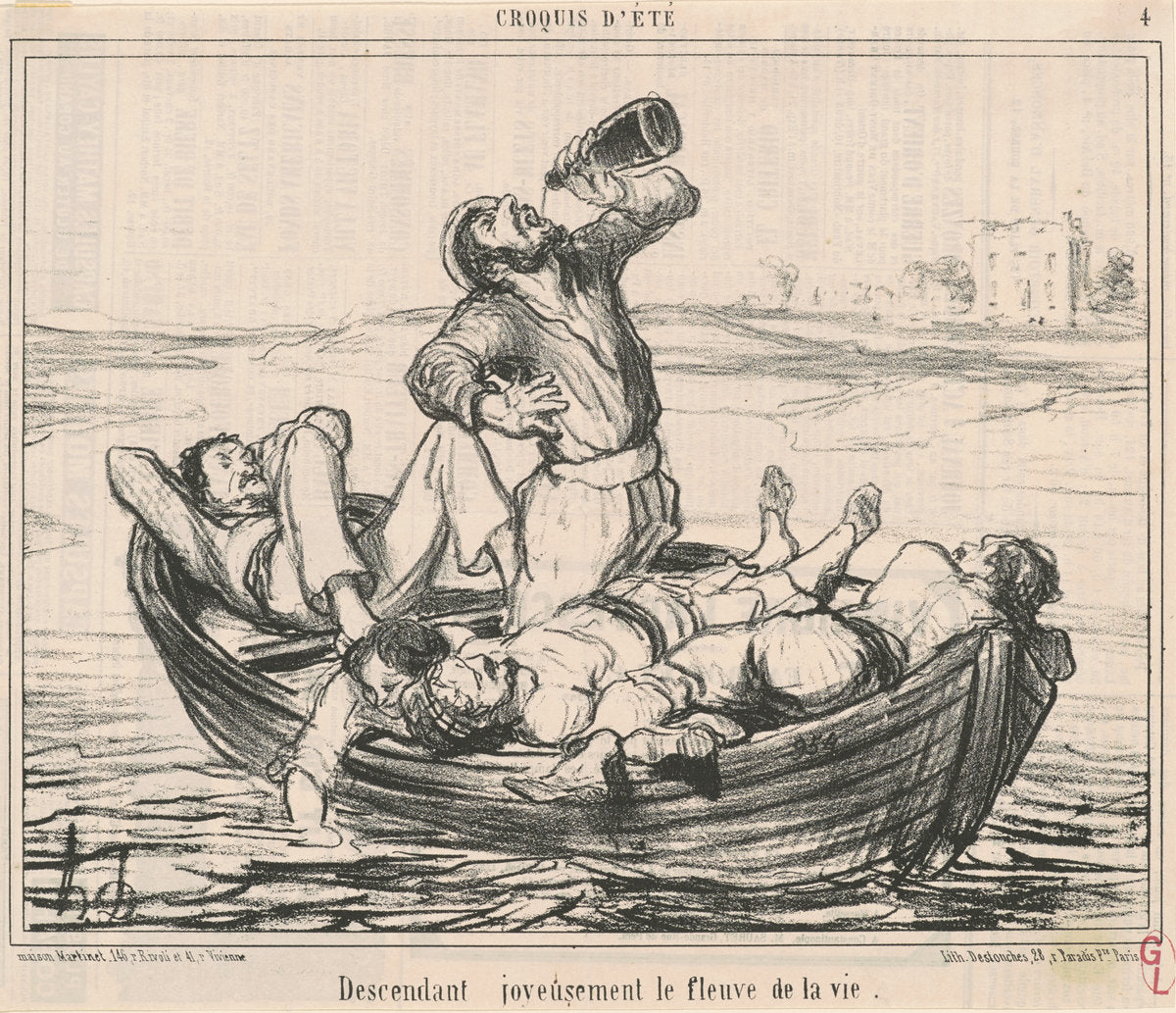 Descendant joyeusement le fleuve de la vie by Honoré Daumier (French, 1808 - 1879), 16X12"(A3)Poster Print