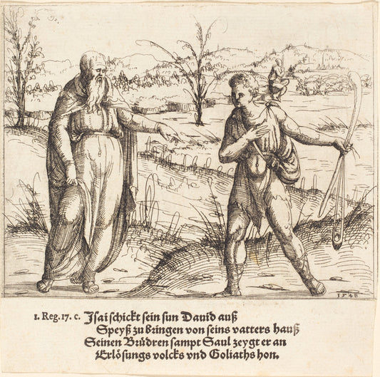 Jesse Sends David to His Brothers and Saul by Augustin Hirschvogel (German, 1503 - 1553), 16X12"(A3)Poster Print