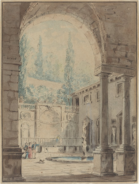 Courtyard of the Villa Pliniana by Follower of Hubert Robert (French, 1733 - 1808), 16X12"(A3)Poster Print