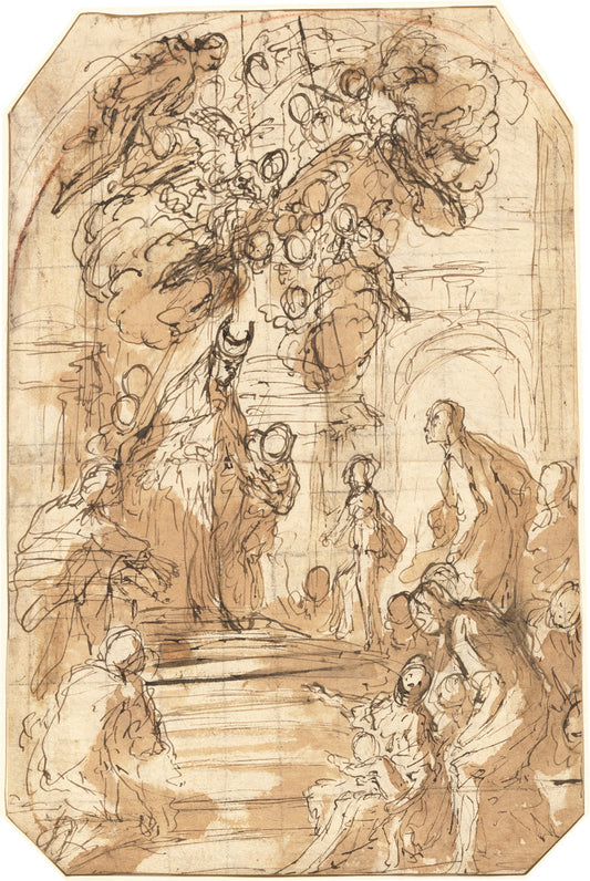 Presentation of the Virgin in the Temple [recto] by Antonio Zanchi (Italian, 1631 - 1722), 16X12"(A3)Poster Print