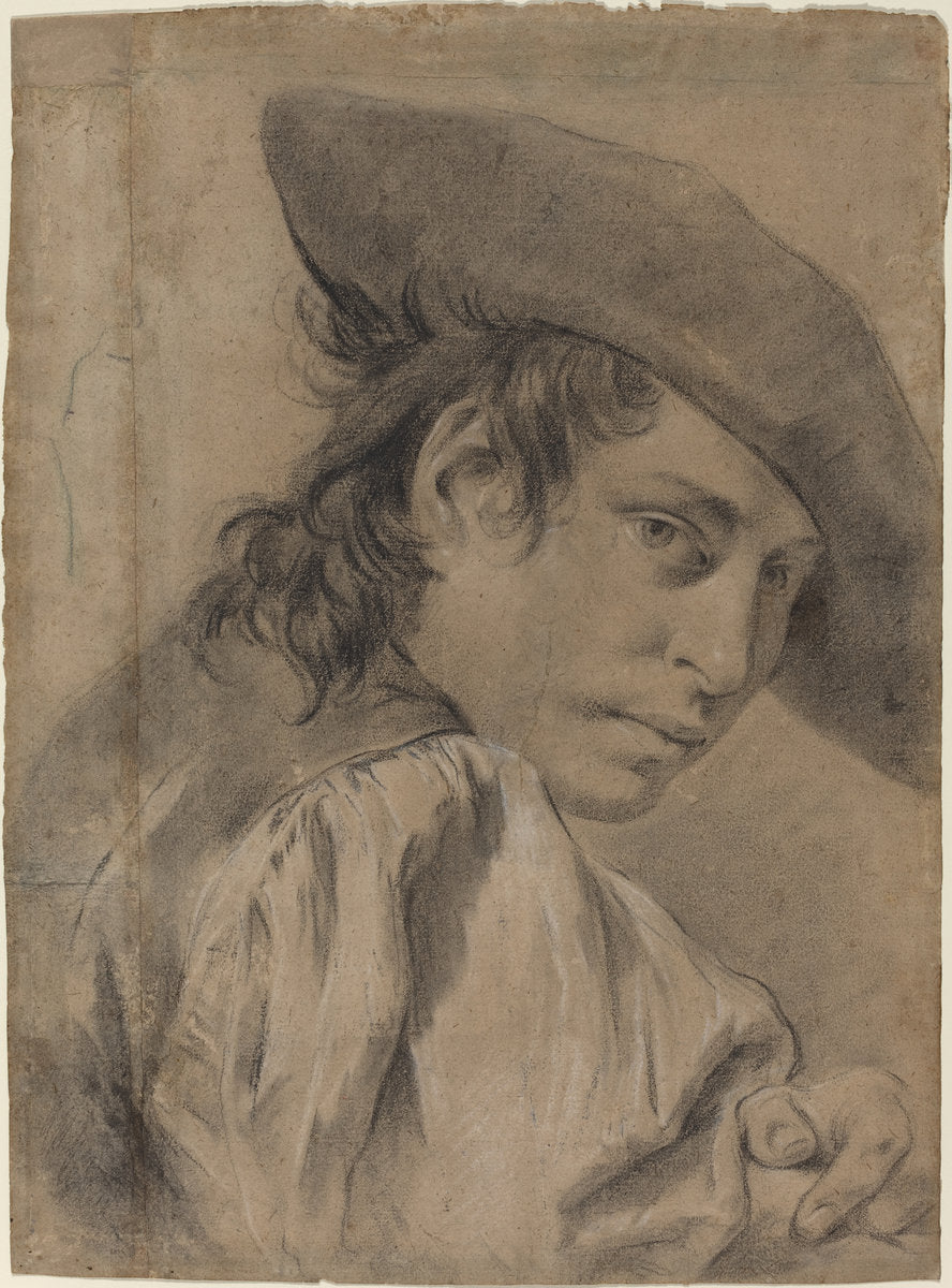 A Young Man in a Broad Hat by Giovanni Battista Piazzetta (Italian, 1683 - 1754), 16X12"(A3)Poster Print