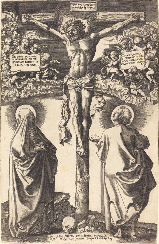 Christ on the Cross with the Virgin and  Saint John by Hans Brosamer (German, c. 1500 - 1552 or 1554), 16X12"(A3)Poster Print