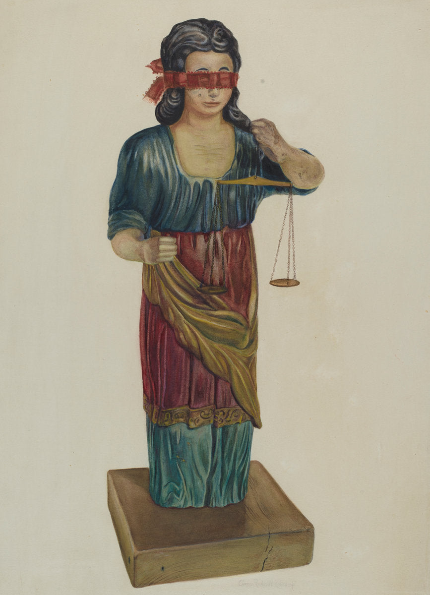 Figure of Justice by Elmer R. Kottcamp (American, active c. 1935), 16X12"(A3)Poster Print