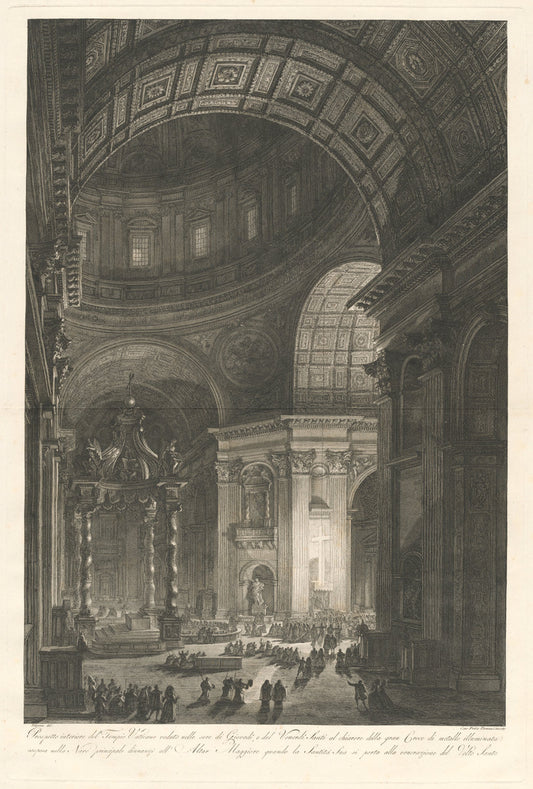 Interior of St. Peter’s, with the Illumination of the Cross of St. Peter by Francesco Piranesi (Italian, c. 1758 - 1810), 16X12"(A3)Poster Print