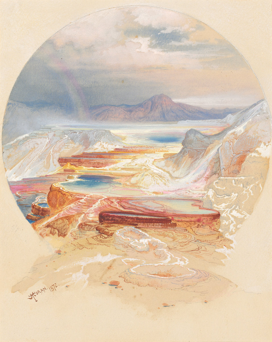 Minerva Terrace, Yellowstone by Thomas Moran (American, born England, 1837 - 1926), 16X12"(A3)Poster Print