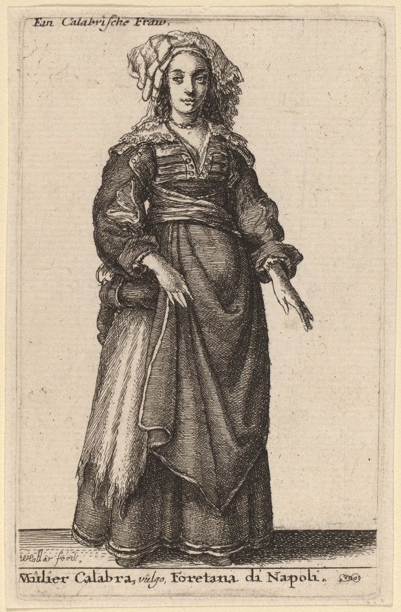 Mulier Calabra, Vulgo, Foretana di Napoli by Wenceslaus Hollar (Bohemian, 1607 - 1677), 16X12"(A3)Poster Print
