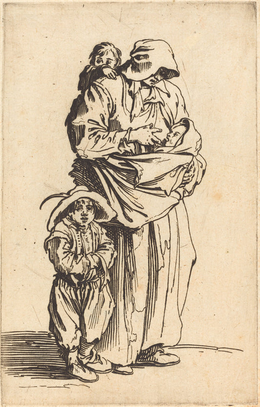 Mother and Three Children by Jacques Callot (French, 1592 - 1635), 16X12"(A3)Poster Print