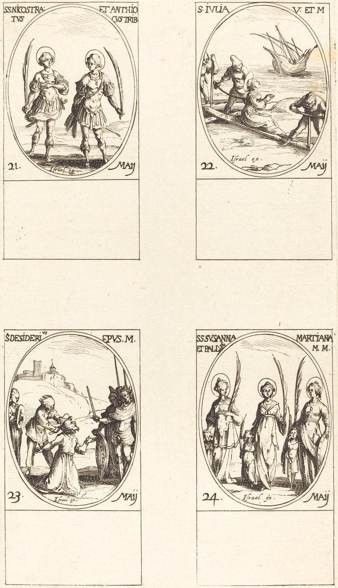 Sts. Nicostratus and Anthiocus; St. Julia; St. Desiderius; Sts. Susanna, Palladia, an by Jacques Callot (French, 1592 - 1635), 16X12"(A3)Poster Print