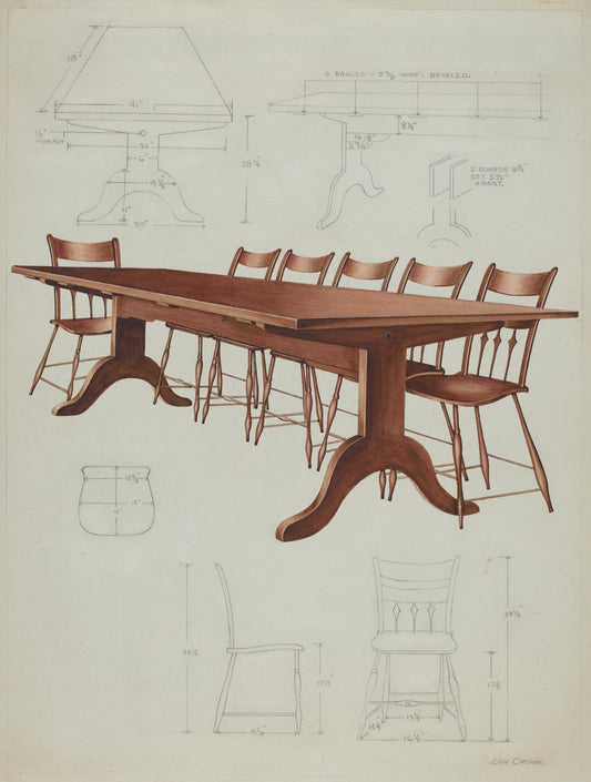 Shaker Dining Table and Chairs by Lon Cronk (American, active c. 1935), 16X12"(A3)Poster Print