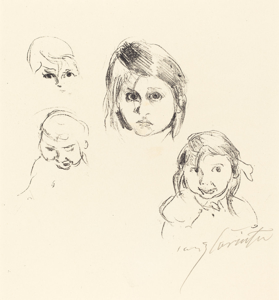 Heads of Children (Kinderköpfe) by Lovis Corinth (German, 1858 - 1925), 16X12"(A3)Poster Print