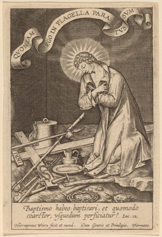 Baptismo habeo baptisari ... by Hieronymus Wierix (Flemish, c. 1553 - 1619), 16X12"(A3)Poster Print