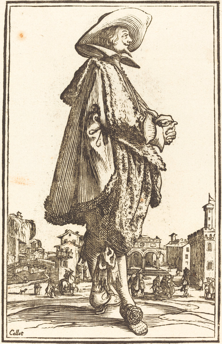 woodcut by after Jacques Callot (Noble Man with Folded Hands), 16X12"(A3)Poster Print