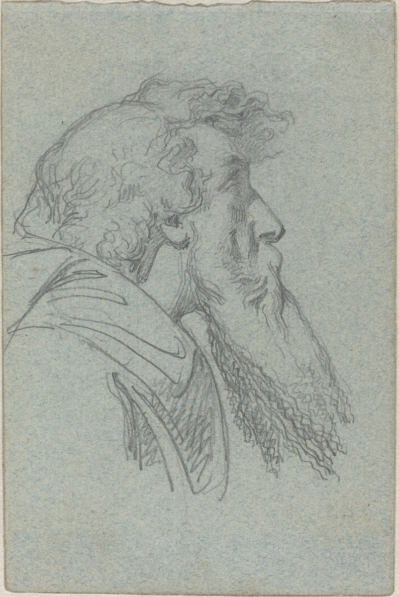 Bearded Man Looking Up / Cloaked Figure with Raised Arms by Alexandre Bida (French, 1823 - 1895), 16X12"(A3)Poster Print