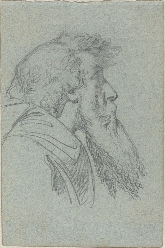 Bearded Man Looking Up / Cloaked Figure with Raised Arms by Alexandre Bida (French, 1823 - 1895), 16X12"(A3)Poster Print