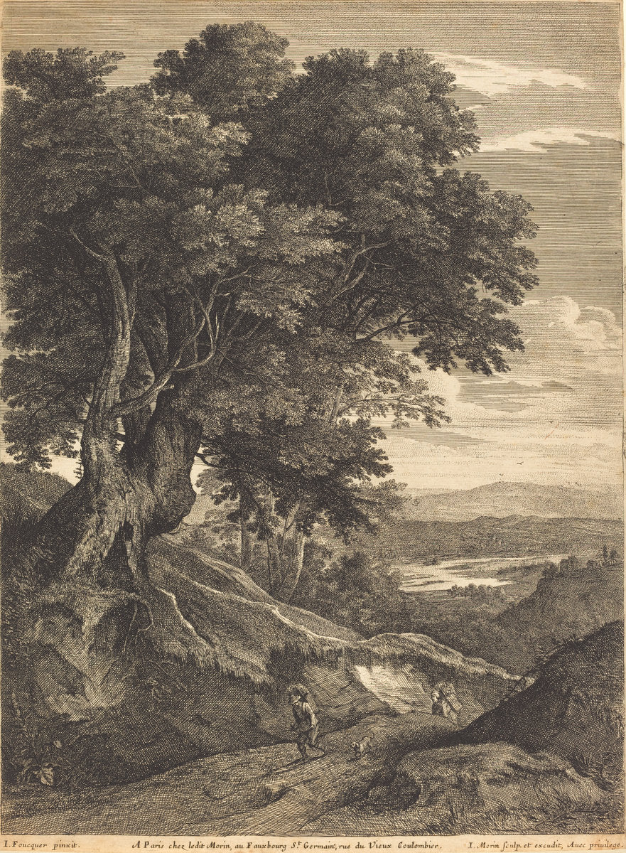 Hilly Landscape with Travelers on Foot by Jean Morin (French, c. 1600 - 1650), 16X12"(A3)Poster Print