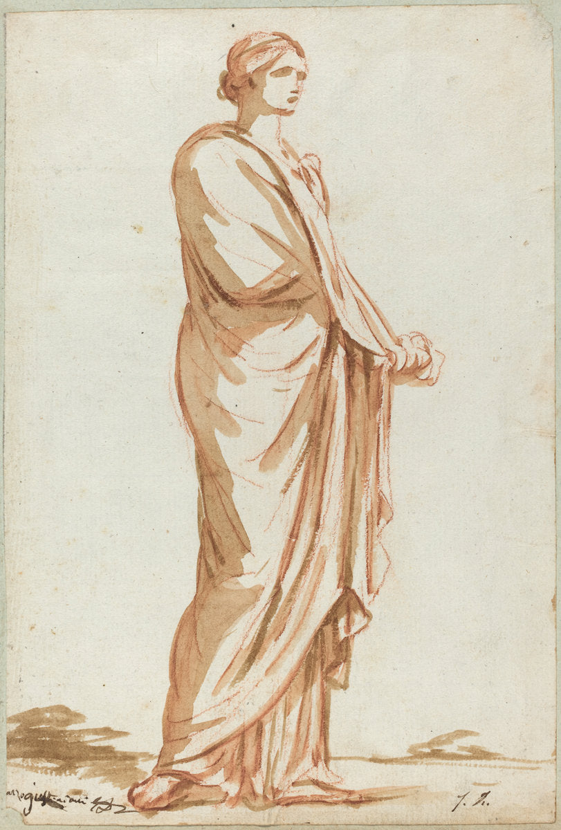 Roman Statue of a Standing Woman by Jacques-Louis David (French, 1748 - 1825), 16X12"(A3)Poster Print