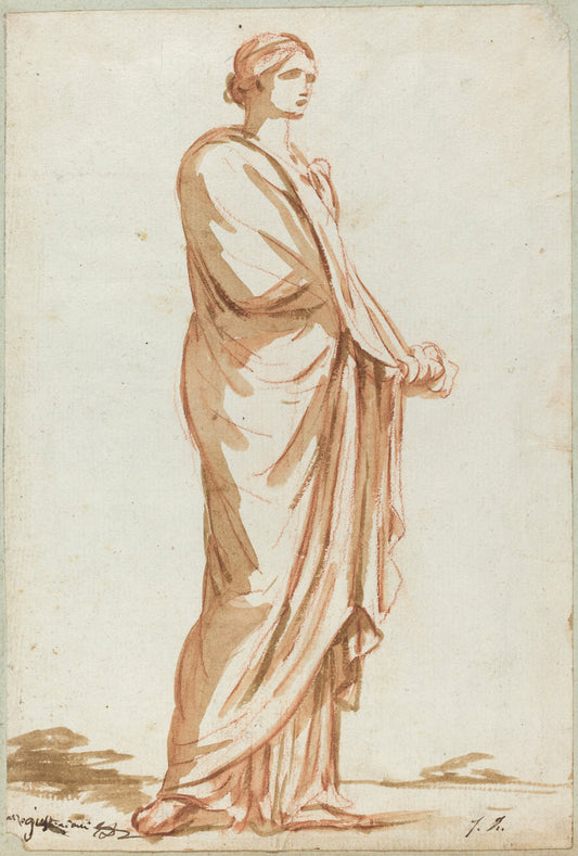 Roman Statue of a Standing Woman by Jacques-Louis David (French, 1748 - 1825), 16X12"(A3)Poster Print