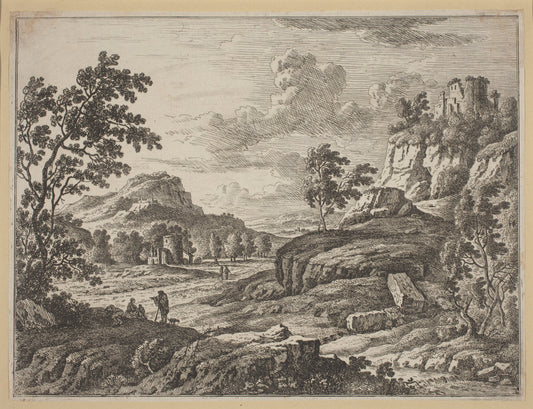 Landscape with Two Ruined Towers by Johann Christoph Dietzsch (German, 1710 - 1769), 16X12"(A3)Poster Print