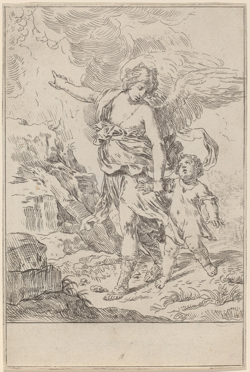 The Guardian Angel by Simone Cantarini (Italian, 1612 - 1648), 16X12"(A3)Poster Print