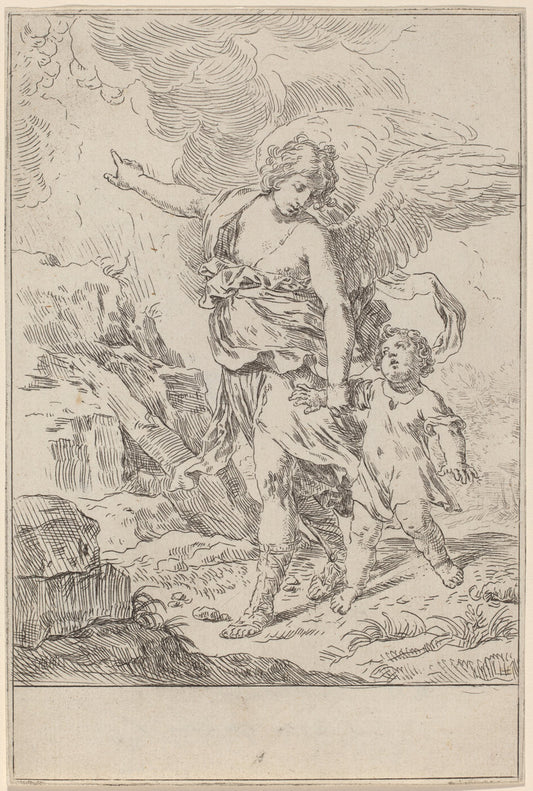 The Guardian Angel by Simone Cantarini (Italian, 1612 - 1648), 16X12"(A3)Poster Print