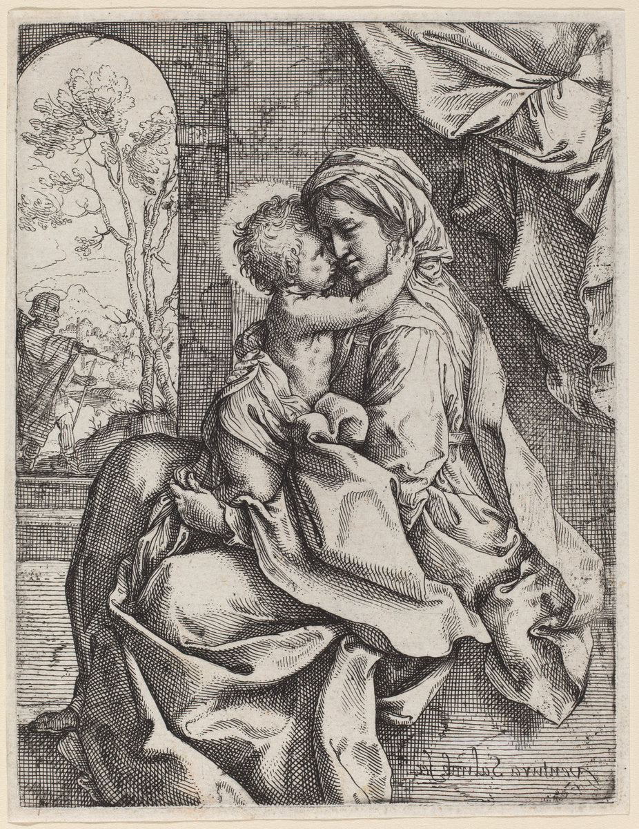 Virgin and Child by Ventura Salimbeni after Guido Reni (Italian, 1568 - 1613), 16X12"(A3)Poster Print