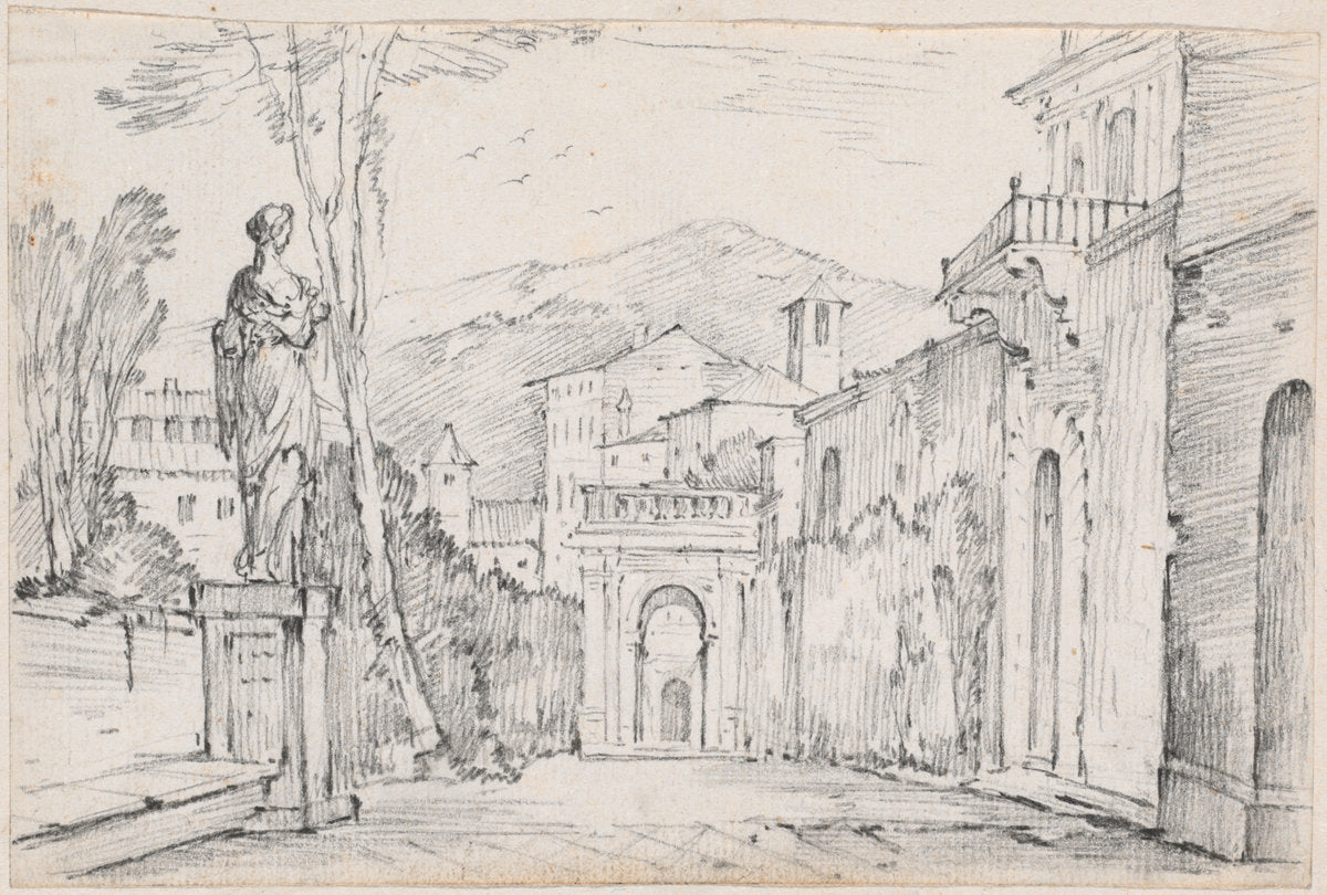 A Roman Street with Monte Cavo in the Distance by Joseph-Marie Vien (French, 1716 - 1809), 16X12"(A3)Poster Print