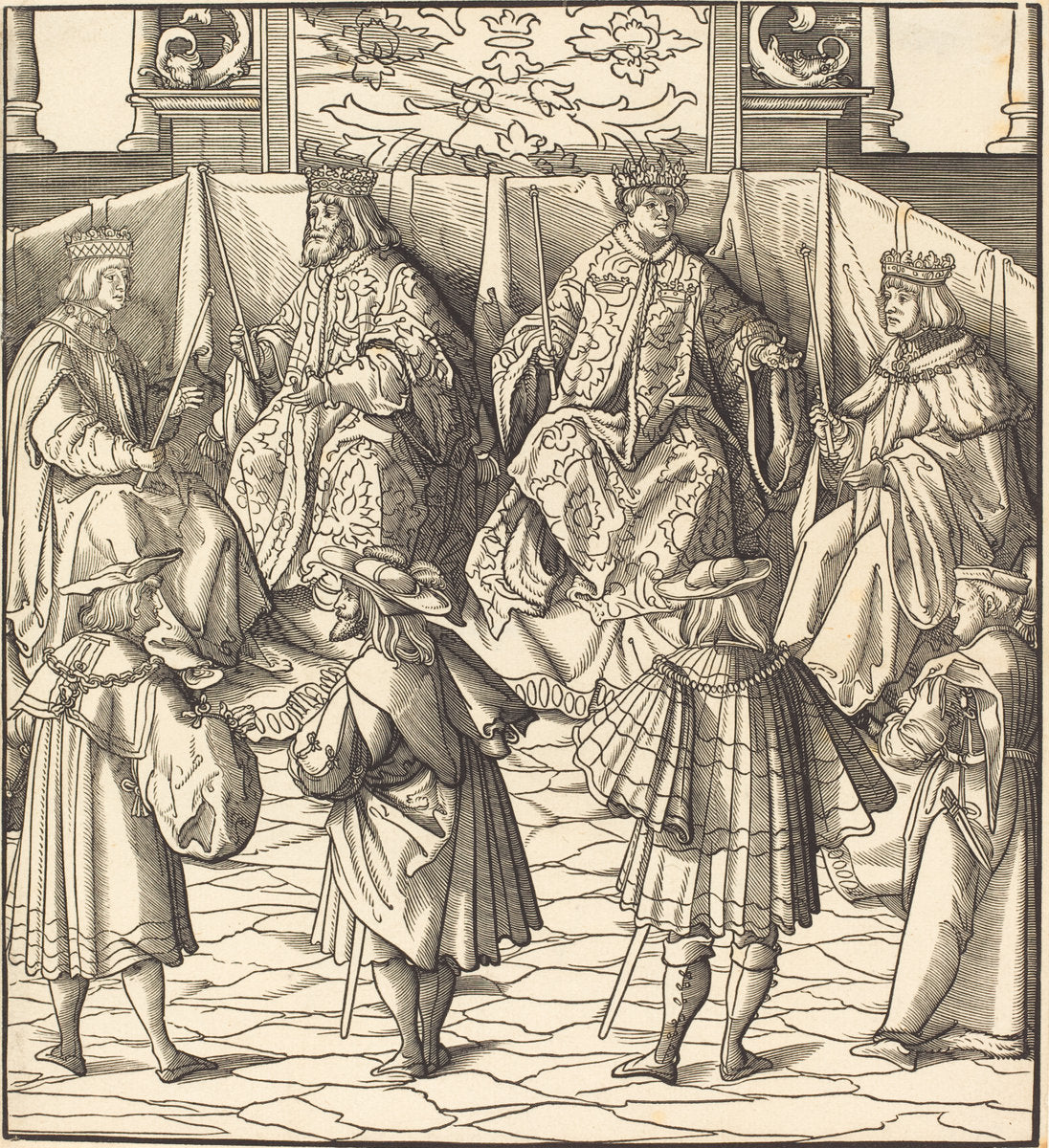 Assembly of Four Kings, in the foreground Four Men by Leonhard Beck (German, c. 1480 - 1542), 16X12"(A3)Poster Print