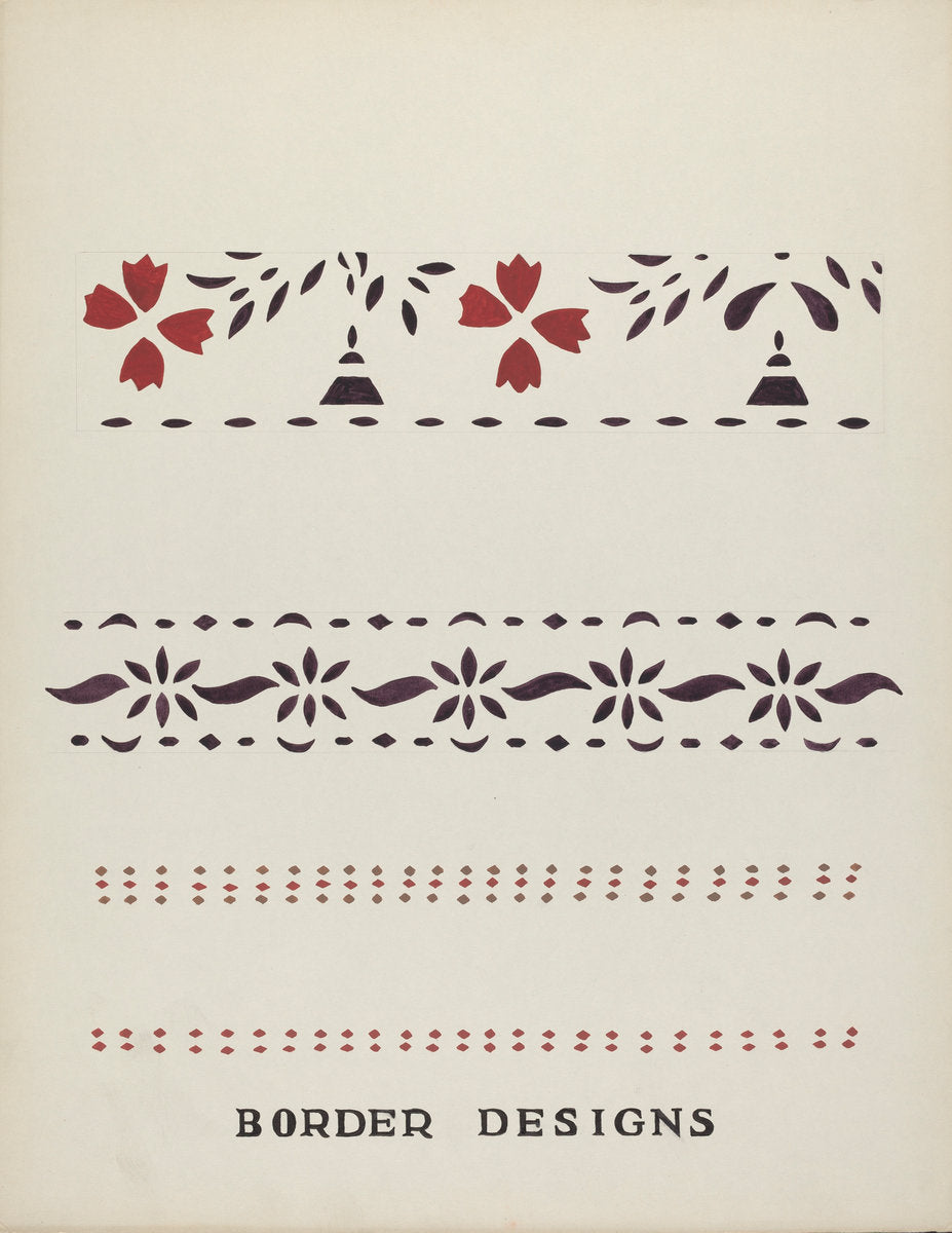 Border Designs From Proposed Portfolio "Maine Wall Stencils" by Mildred E. Bent (American, active c. 1935), 16X12"(A3)Poster Print