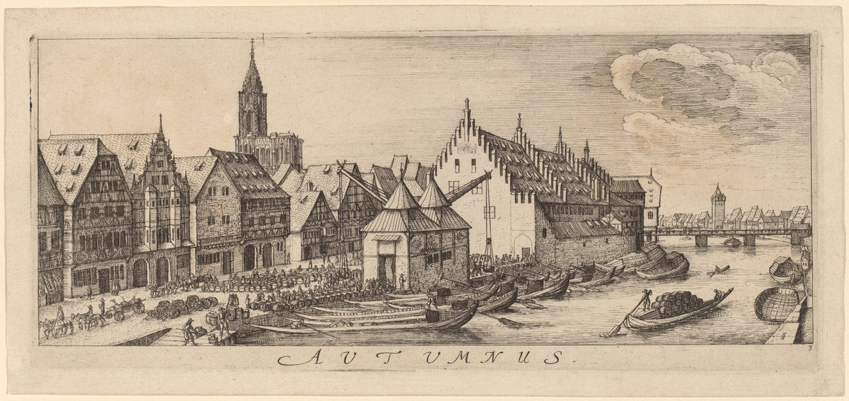 Autumn: The Wine Market by Wenceslaus Hollar (Bohemian, 1607 - 1677), 16X12"(A3)Poster Print