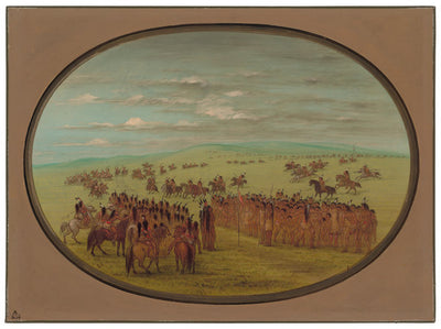 Horse Racing - Minatarrees by George Catlin (American, 1796 - 1872), 16X12"(A3)Poster Print