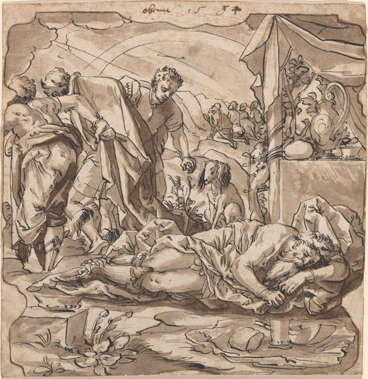 The Drunkenness of Noah by Werner Kübler after Tobias Stimmer (Swiss, 1555 - 1586), 16X12"(A3)Poster Print