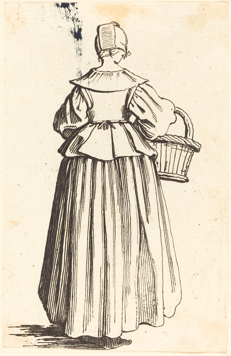 Peasant Woman with Basket, Seen from Behind by Israel Henriet after Jacques Callot (French, c. 1590 - 1661), 16X12"(A3)Poster Print