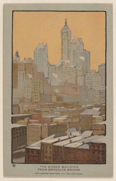 The Singer Building from Brooklyn Bridge by Rachael Robinson Elmer (American, 1878 - 1919), 16X12"(A3)Poster Print