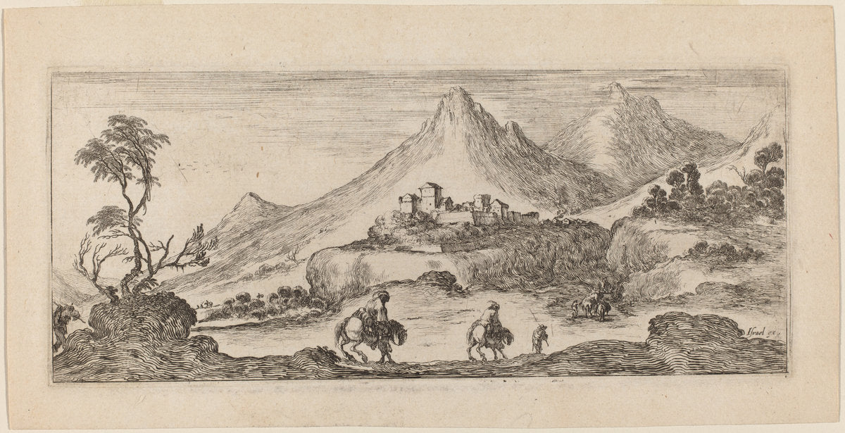 Landscape with Castle by Stefano Della Bella (Italian, 1610 - 1664), 16X12"(A3)Poster Print