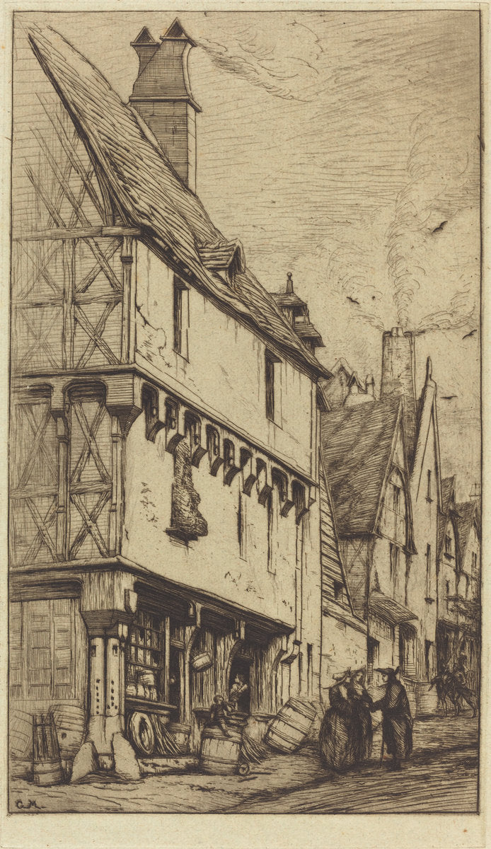 Ancienne habitation à Bourges, dite "La Maison du Musicien" (An Old House at Bourges, Sometimes Called the "Musician's House") by Charles Meryon (French, 1821 - 1868), 16X12"(A3)Poster Print