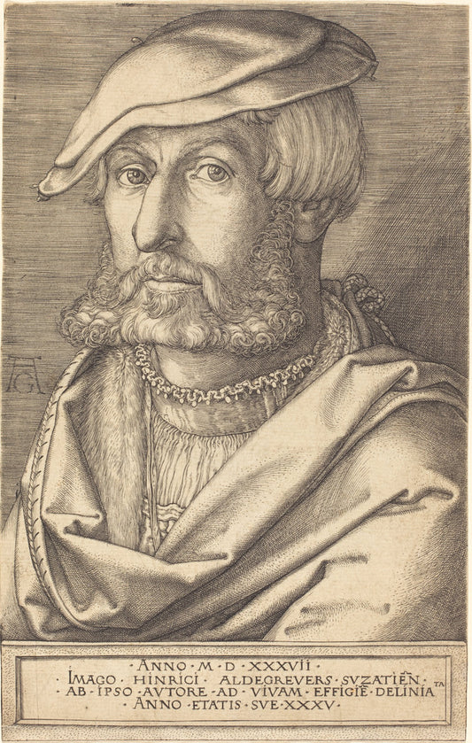 Self-Portrait by Heinrich Aldegrever (German, 1502 - 1555/1561), 16X12"(A3)Poster Print