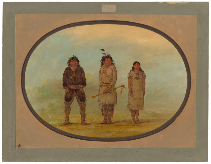 Three Selish Indians by George Catlin (American, 1796 - 1872), 16X12