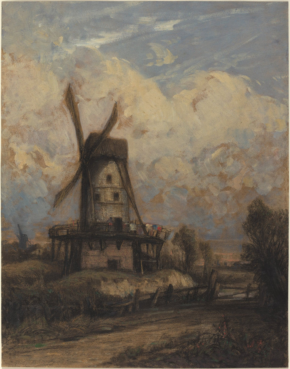 A Windmill against a Cloudy Sky by Constant Troyon (French, 1810 - 1865), 16X12"(A3)Poster Print