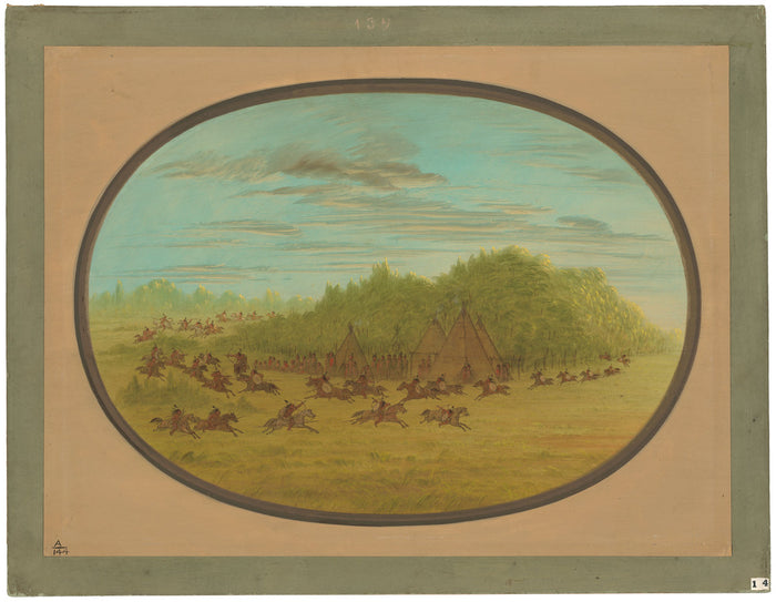 Sham Fight of the Camanchees by George Catlin (American, 1796 - 1872), 16X12